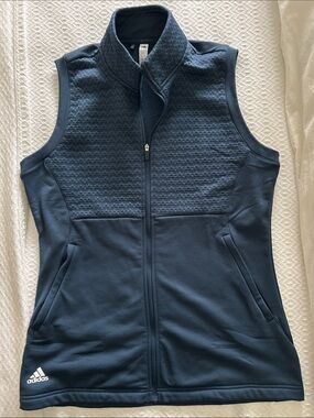 adidas Women's Navy Quilted-Panel Full Zip Vest
